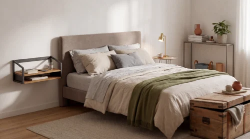półki wiszące szafki nocne, konsole, sypialnia, aranżacja półek, półki na książki, półki loft, półki ścienne,