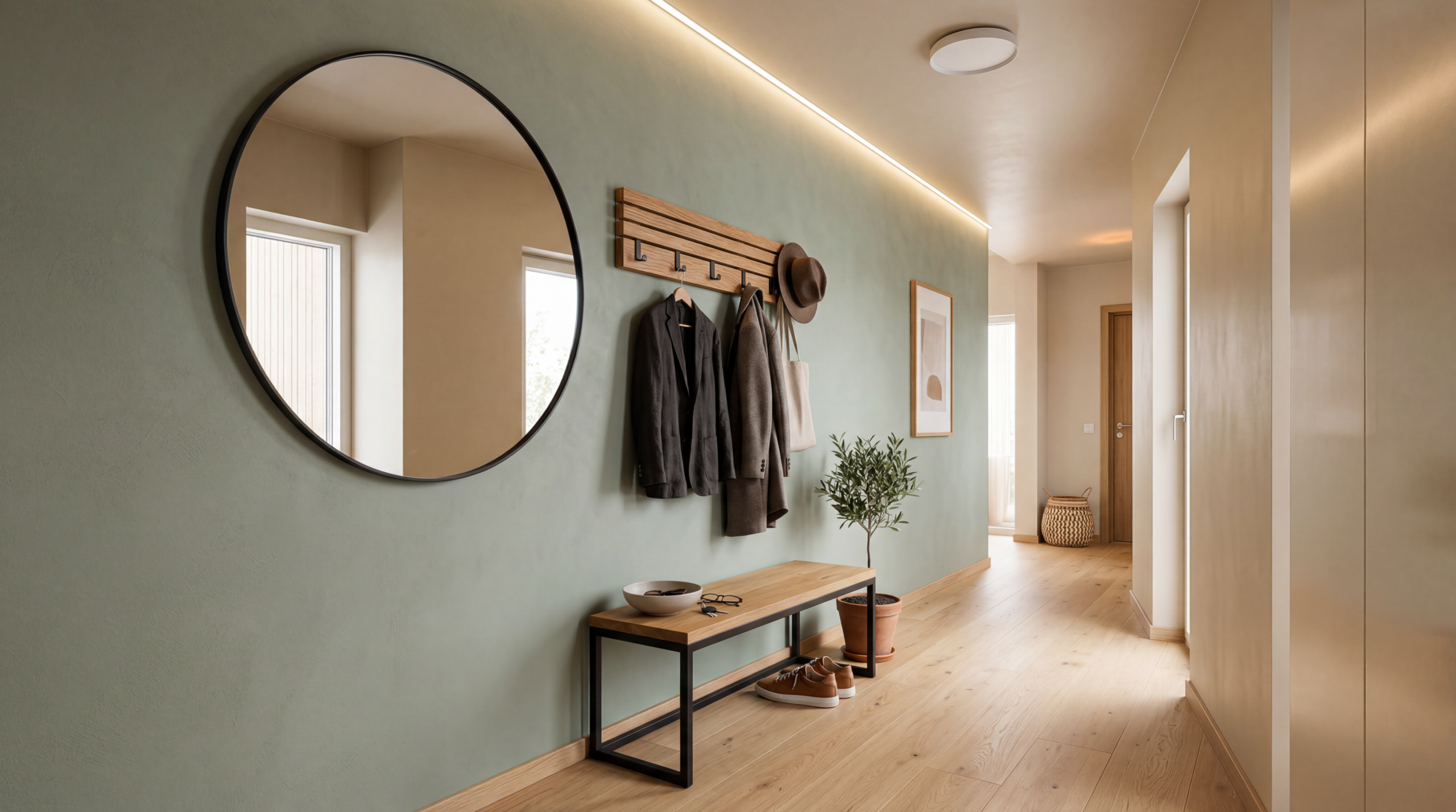 jaki kolor do przedpokoju, kolor ścian w przedpokoju, przedpokój, kolory ścian w przedpokoju, aranżacja przedpokoju, modne kolory w przedpokoju